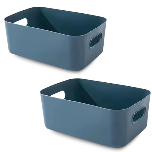COVRA 2-Pack Plastic Storage Bins, Small Storage Baskets, Organizers for Home & Office, 9.6 x 6.3 x 4.7 Inches (Blue) - color: Blue