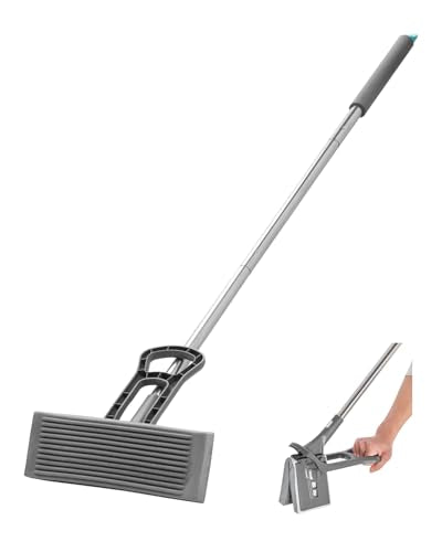 VEVOR Sponge Mop, High-Density PU Sponge Mop with 1 Pcs Sponge Mop Replacement, Easy to Squeeze Sponge Mop with Hook & Loop for Head Change, Fit for Various Floors’ Cleaning