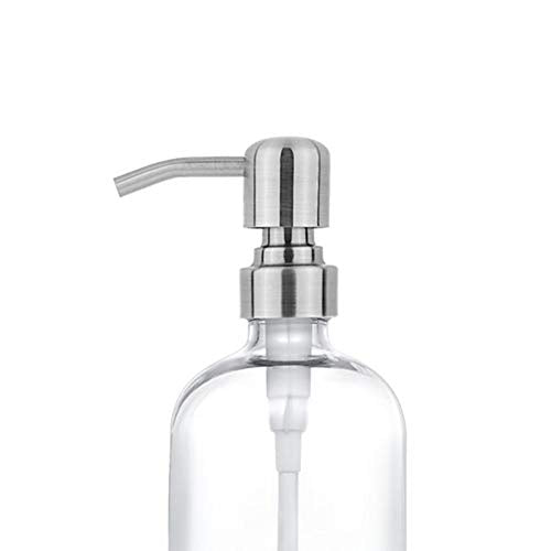 2 Pack Thick Clear Glass Pint Jar Soap Dispenser with Silver Stainless Steel Pump, 16ounce Clear Boston Round Bottles Dispenser with Rustproof Pump for Essential Oil, Lotion Soap - color: Silver