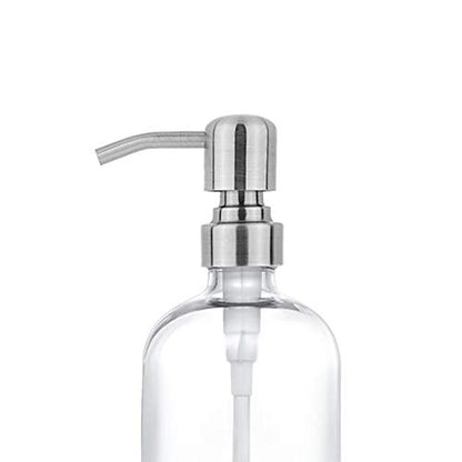 2 Pack Thick Clear Glass Pint Jar Soap Dispenser with Silver Stainless Steel Pump, 16ounce Clear Boston Round Bottles Dispenser with Rustproof Pump for Essential Oil, Lotion Soap - color: Silver