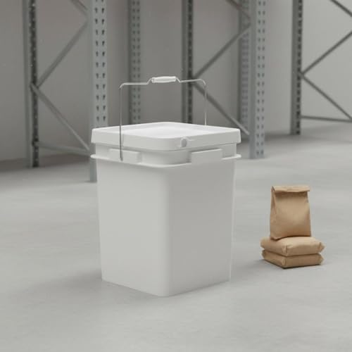 Qianly Square Bucket with Lid Versatile Use Square Bucket with Lid Fall Resistant Stackable Bin for Warehouse, Kitchen, Garage, White, 10L Iron Handle - color: White, size: 10L Iron Handle