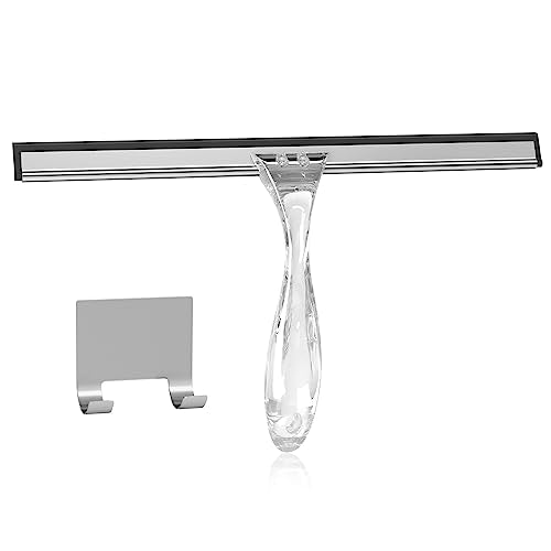 AmazerBath Squeegee for Shower Glass Door, Shower Squeegee for Glass Doors - All-Purpose Squeegee with Hook for Shower Doors, Windows, Mirrors, Tiles and Car Glass, 12 Inches - Clear - color: Clear, size: 12 Inches