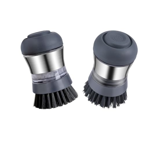 Steel Soap Dispensing Palm Brush - Pack of 2 - Kitchen Dish Scrub Brush