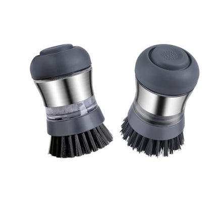 Steel Soap Dispensing Palm Brush - Pack of 2 - Kitchen Dish Scrub Brush