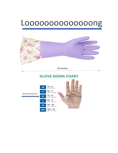 GLOVELY HANDS Water-Resistant Latex Cleaning Gloves, Soft Cotton-Feel Lining, Non-Slip Grip, Long Cuff, Medium (1 PAIR) - color: Lilac
