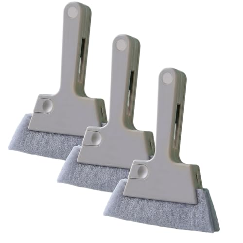 3Pcs Window Track Cleaning Brush, 4-in-1 Gap Brush (with Bristle Brush, Gap Dustpan, Scraper), Long Handle Groove Cleaner Tool, for Sliding Door, Window Sill, Bathroom(Gray)