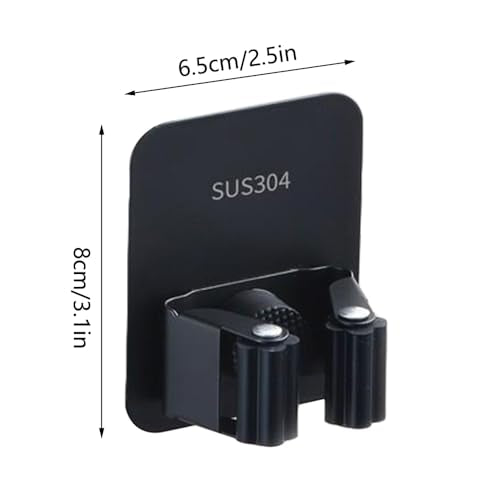 SagaSave Wall Mounted Broom Holder Mop Self-Adhesive Holder Mop Broom Organizer with Hooks Hanger Drill-Free Holder for Bathroom Kitchen - size: 6.5*8cm/2.5*3.1in