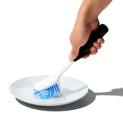 OXO Good Grips Dish Brush, Nylon Bristles with Built-in Scraper, Safe for Non-Stick Cookware, Non-Slip Handle, Dishwasher Safe - style: Plastic