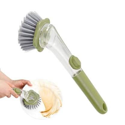 Dish Scrubber with Soap Dispenser,Non Slip Cleaner Scrubber with Handle,Dish Cleaning Brush | for Pots Stoves Pans Kitchen Home Dorm Appliances Dishwashing - color: Green