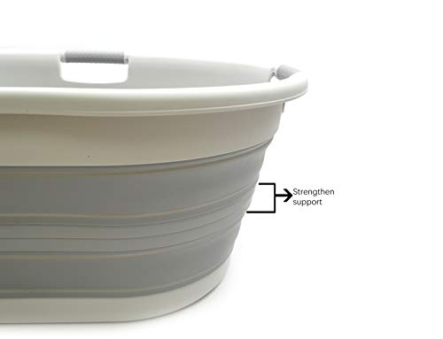 SAMMART 57L (15 Gallons) Collapsible 3-Handled Plastic Laundry Basket - Oval Tub - Portable Washing Tub-Space Saving Laundry Hamper, Water Capacity 44L / 11.6 Gallon (1, Grey) - color: Grey