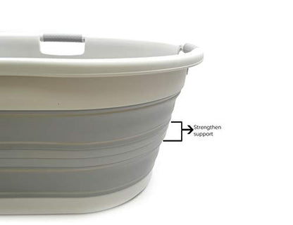 SAMMART 57L (15 Gallons) Collapsible 3-Handled Plastic Laundry Basket - Oval Tub - Portable Washing Tub-Space Saving Laundry Hamper, Water Capacity 44L / 11.6 Gallon (1, Grey) - color: Grey