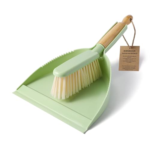 Dust Pan and Brush Set - Small Dustpan and Brush Set, Handheld Broom and Dustpan Set, Brush and Dust Pan Set for Car, Pet Care, Office, 14 x 8.7 inch, Green - color: Green