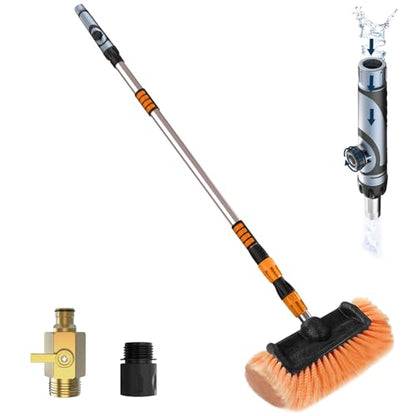 LAANPOLE 12FT Car Wash Brush with Long Handle, Car Cleaning Brush with 12 Inch Soft Bristle and Soap Dispenser, Solar Panels Cleaner with Telescoping Pole for RV, Truck, Boat, House Siding, Orange - color: Orange