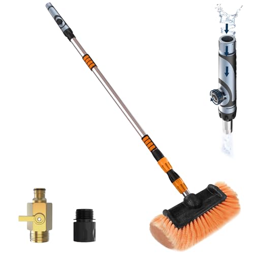 LAANPOLE 12FT Car Wash Brush with Long Handle, Car Cleaning Brush with 12 Inch Soft Bristle and Soap Dispenser, Solar Panels Cleaner with Telescoping Pole for RV, Truck, Boat, House Siding, Orange - color: Orange
