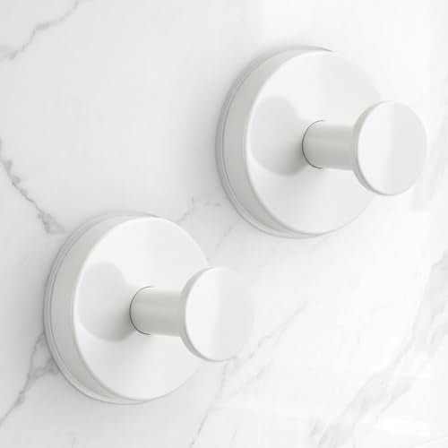 Large Suction Cup Hooks for Shower,Glass Window&Door,Mirror,Reusable Shower Hooks,No-Drill Removable Towel Hooks for Bathroom,2 Packs(Matte White) - color: White, size: 2 Pack