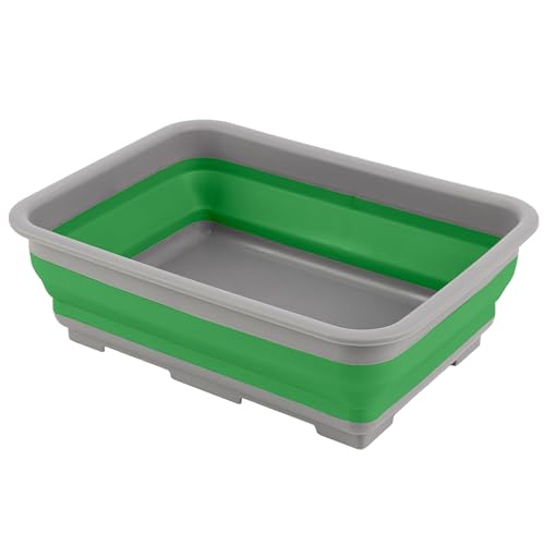 Collapsible Bucket for Cleaning - 7.27L Foldable Wash Bin Dish Tub - Collapsible Wash Basin or Camping Sink for Beach, Tailgating, or Soaking Laundry - Cleaning Supplies by Wakeman (Green)