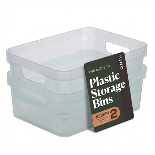BINO | Plastic Storage Bins, 9 Liter - 2 Pack, Frosted | THE MODERN COLLECTION | Plastic Bins for Organization | Woven Storage Baskets for Organizing | Pantry Shelf Organizer Basket Container Bin - color: Frosted, size: 9L | 2-Pack
