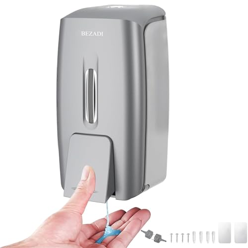 800ml Manual Soap Dispenser Wall Mount with Lock for Bathroom Kitchen 27fl oz Liquid Sanitizer ABS Silver No Drill, 9088 - color: Silver