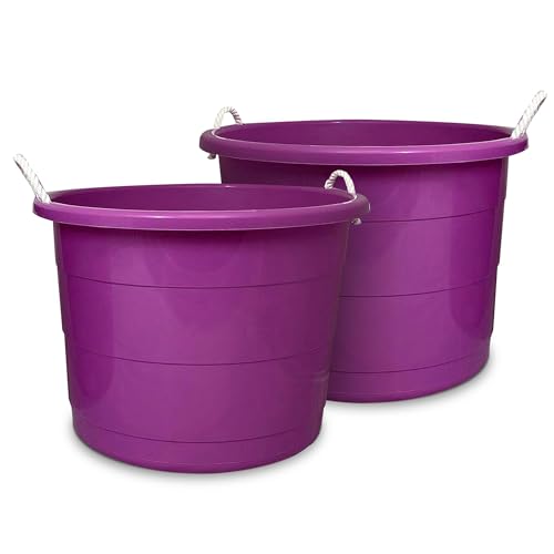 HOMZ 2-Pack Utility Tub, Large Plastic Storage Bucket with Rope Handles, 17 Gallon, Purple - Portable Indoor and Outdoor Buckets for Kitchen, Laundry, Garden, Bathroom, and Garage Organization - color: Orchid