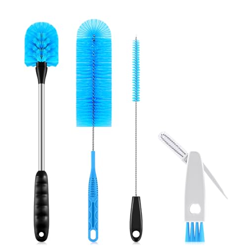 Bottle Brush Set with Straw Cleaner Brush and 3 in 1 Cup Lid Cleaning Brush, Water Bottle Cleaner with Long Handle for Cleaning Narrow Neck Beer, Cup, Wine Glasses, Tumblers, Baby Bottles - color: 4pack-blue