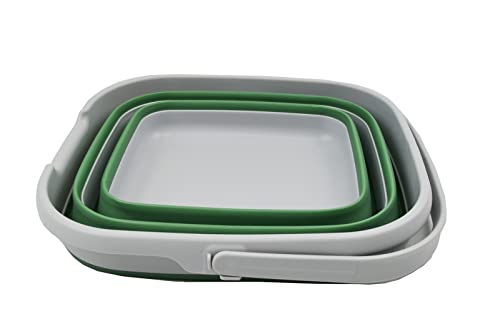 SAMMART 10L (2.6 Gallon) Collapsible Rectangular Handy Basket/Bucket (Grey/Dark Sea Green, 1) - color: Grey/Dark Sea Green