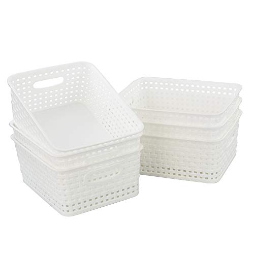 Kiddream Set of 6 Plastic Weave Storage Basket Pantry Organizing Bin (white) - color: white