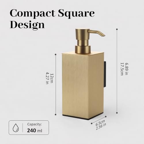 BGL Brushed Gold Wall Mounted Soap Dispenser, Aluminum Liquid Hand Soap Pump for Bathroom and Kitchen Sink, Screw Mount Refillable Soap Bottle, Manual Liquid Soap Dispenser - color: Brushed Gold-wall Mount