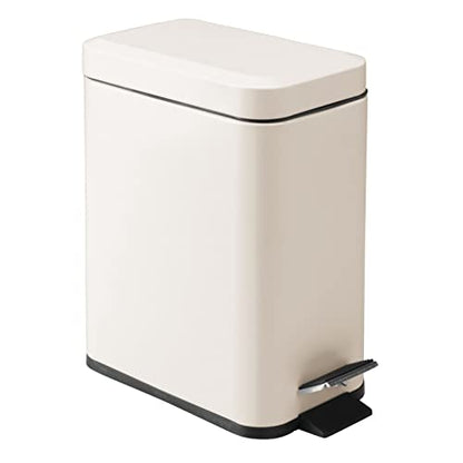 mDesign Small Modern 1.3 Gallon Rectangle Metal Lidded Step Trash Can, Compact Garbage Bin with Removable Liner Bucket and Handle for Bathroom, Kitchen, Craft Room, Office, Garage - Cream/Beige - color: Cream, size: 1.3 Gallon