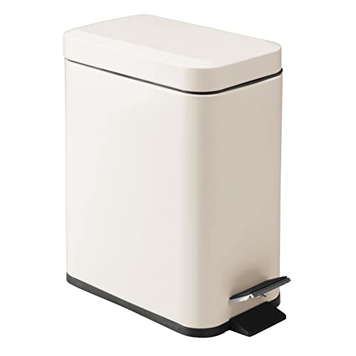 mDesign Small Modern 1.3 Gallon Rectangle Metal Lidded Step Trash Can, Compact Garbage Bin with Removable Liner Bucket and Handle for Bathroom, Kitchen, Craft Room, Office, Garage - Cream/Beige - color: Cream, size: 1.3 Gallon