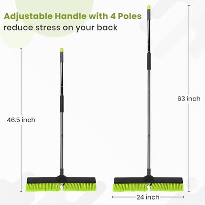 3 PK 24" Push Broom Outdoor, Heavy Duty Broom with 63" Long Handle, Shop Garage Broom with Stiff Bristle for Indoor Outdoor Floor Cleaning, Garden Patio Deck Warehouse Lawn Driveway Scrubbing