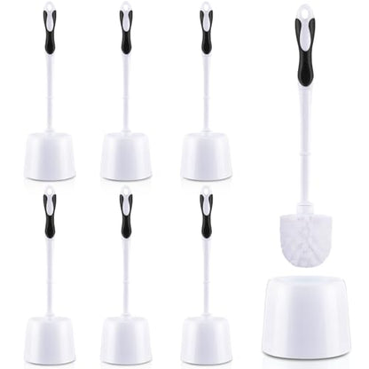 Tioncy 6 Pack Toilet Brush with Holder, 14.96 Inch Toilet Bowl Brush Set, Stiff Bristles Scrubber for Deep Cleaning, Base Caddy, Bathroom Cleaning Supplies (Black,White) - color: Black and White
