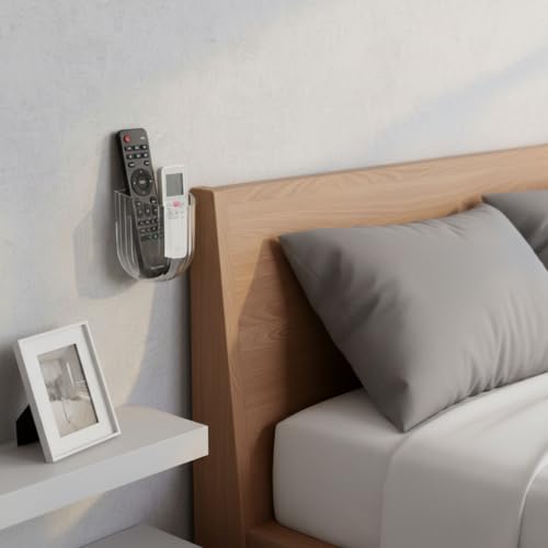 Wall Mounted Storage Holder, Transparent PS Plastic, Clear transparent white, 3.9x3.5x1.9 Inch, Adhesive Organizer for Cosmetics, Phone, Remote (White 2PCS) - color: White 2PCS
