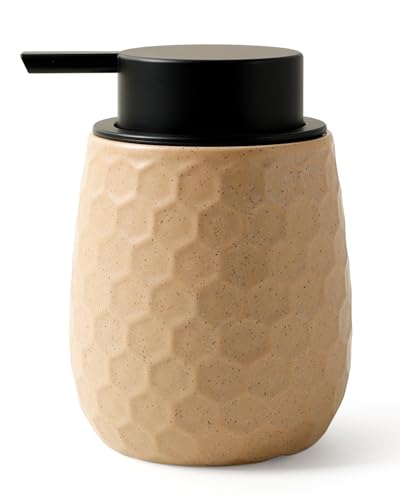 Soap Dispenser, 12OZ Ceramic Liquid Hand Soap Dispenser with Honeycomb Design for Kitchen or Bathroom, Khaki Refillable Dish Lotion Dispenser, ANTIS'S HOME - color: Khaki, size: Liquid
