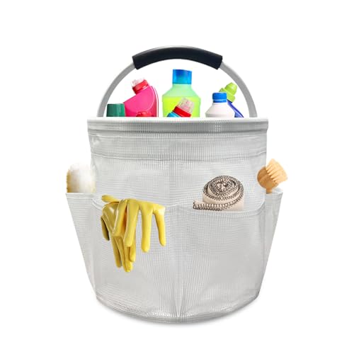 Qivine 17L Cleaning Caddy with Handle, Cleaning Supply Caddy, Foldable Tool Bag Cleaning Products Organizer, Portable Cleaning Bucket Caddy for Cleaning Supplies (Clear) - color: Clear