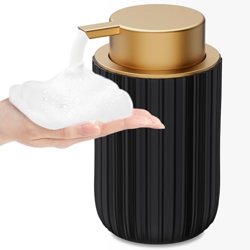 Ceramic Foaming Soap Dispenser, 12 oz Bathroom Foam Hand Soap Dispenser, Refillable Lotion Soap Dispenser with Removable Pump for Kitchen Hand Wash Dispenser, Modern Home Decor (Black) - color: Matte Black-1pack