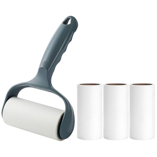 Flat Sticky Lint Roller for Couch Desk Chair Dog/Cat Bed Balliard Table Lint Roller for Pet Hair Lint Remover T Shape Handle with 4 Refill Rolls (Navy Black) - color: Navy Black T Handle