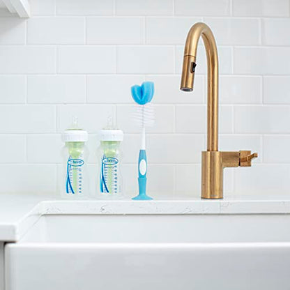 Dr. Brown's Reusable Sponge Baby Bottle Cleaning Brush with Suction Cup Stand, Scrubber and Nipple Cleaner, BPA-Free, Blue, 1-Pack - color: Blue Bottle Brush, size: 1-Pack