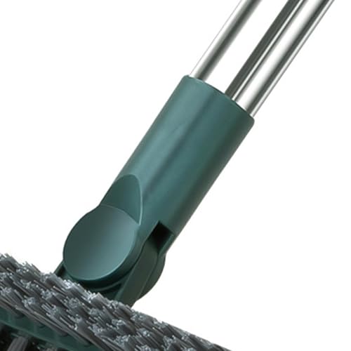 Floor Scrub Brush with Long Handle 43.7 Inch V Shape Rotating Head Floor Brush with Scraper, Stiff Bristle Non Slip Broom for Bathroom Kitchen Shower Grout Tile Outdoor Deck Patio