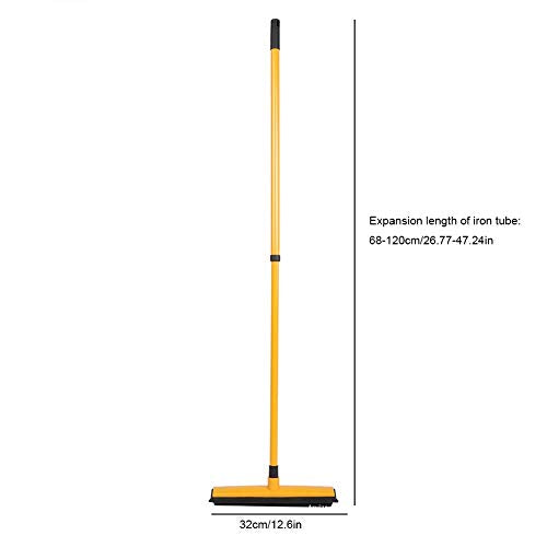 Pet Hair Sweeper, Rubber Broom Pet Hair Lint Removal Device with Telescopic Bristles Sweep Cleaner 27 to 47 Inches Adjustable Length Rubber Bristles TPE Scraper for Carpet Tile Hardwood Linoleum - color: Yellow