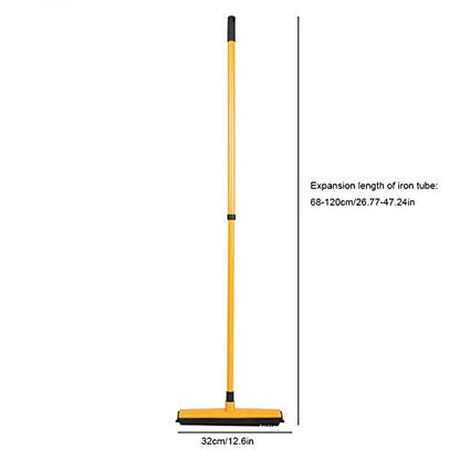 Pet Hair Sweeper, Rubber Broom Pet Hair Lint Removal Device with Telescopic Bristles Sweep Cleaner 27 to 47 Inches Adjustable Length Rubber Bristles TPE Scraper for Carpet Tile Hardwood Linoleum - color: Yellow