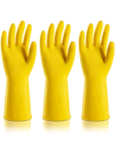 ThxToms Heavy Duty Rubber Cleaning Gloves, Reusable Dishwashing Gloves for Kitchen, Gardening, Pet Care - 20 Mil Extra Thick - color: 3 Pairs, size: Large