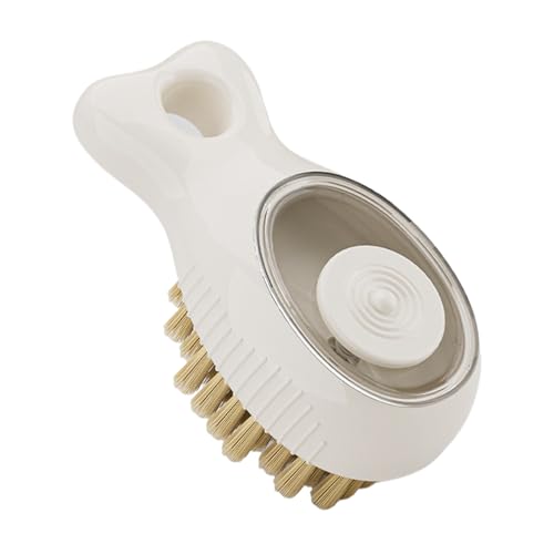 Dish Scrubber Brush, Soap Dispensing Grime Remover, Non Slip Handle Kitchen Cleaner, Heavy Duty Stiff Bristle Feature, Quick Efficient Cleaning Design, Excellent Scrubbing Tool, Counter Stove Use - color: Cream White