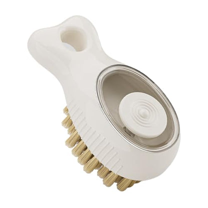 Dish Scrubber Brush, Soap Dispensing Grime Remover, Non Slip Handle Kitchen Cleaner, Heavy Duty Stiff Bristle Feature, Quick Efficient Cleaning Design, Excellent Scrubbing Tool, Counter Stove Use - color: Cream White