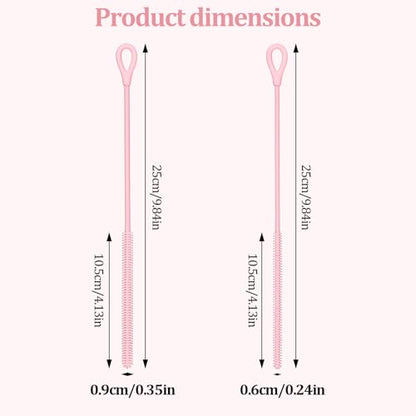 Silicone Straw Cleaner Brush, 2-Pack Extra Long Bristles Cleaner for Cleaning Stanley, Metal, Glass Straws, Drink Lids (Pink)