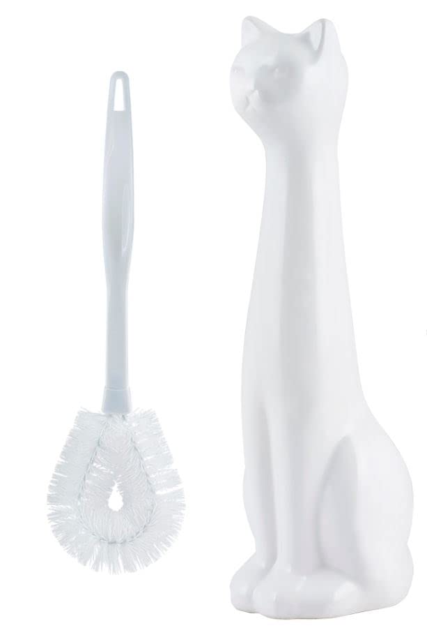 Allure Home Creation White Cat 2-Piece Toilet Brush Holder and Brush Set - color: White Cat