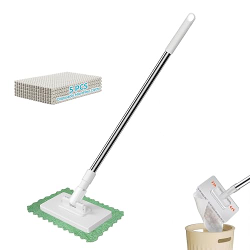 Snap Grip Mini Mop, Hands Free mMulti Purpose Flat Mop Cloth Changing with 360° Rotating Head, Zero-Touch Portable for Wall Floor Tile Mirror, Universal Pad Compatibility with Swiffer Pads - color: White