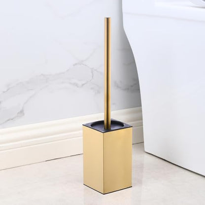 Toilet Brush and Holder Set Freestanding KWQKEM Modern Toilet Bowl Cleaners Brush and Holder with Lid 304 Stainless Steel (Brushed Gold) - color: Gold, size: Freestanding