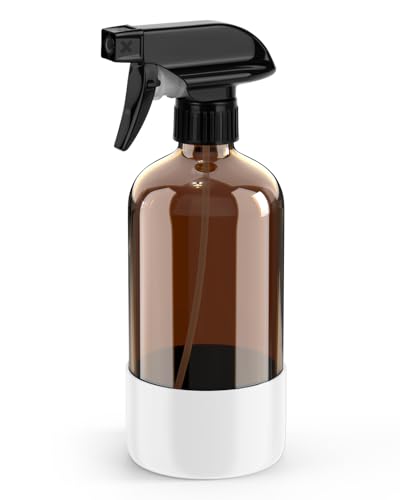 Bontip Amber Glass Spray Bottle with Silicone Sleeve Protection, 16 oz Refillable Spray Bottles for Cleaning Solutions, Plants, Aromatherapy, Facial Hydration (1, White, 16 oz) - color: White, size: 16 Ounces