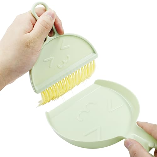 Hitefu Small Broom and Dustpan Set, Mini Dust Pans and Brush Set, Broom with Dustpan Combo Set for Home Cleaning, Sofa, Kitchen, Table, Countertops, Storage Shelves & Pets Area(Green) - color: Green