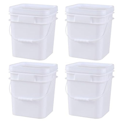 3 Gallon Plastic Square Storage Bucket, 4 Packs Food Grade Buckets with Lid, Utility Pail, White - size: 3 Gallon